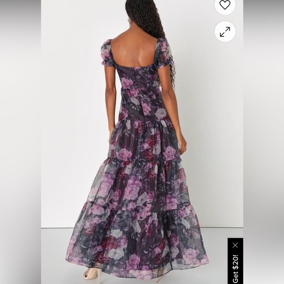 NWT Delightful Expression Black Floral Organza Tiered Maxi Dress Small $148 - Picture 3 of 11